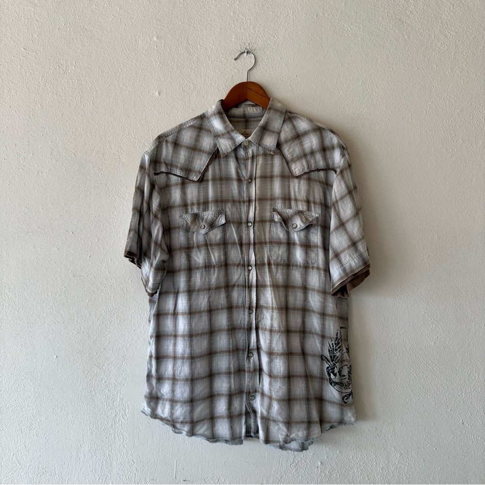 Route 66 Plaid Western Shirt Men Size Large Pearl Snap‎ Short Sleeve Cotton
